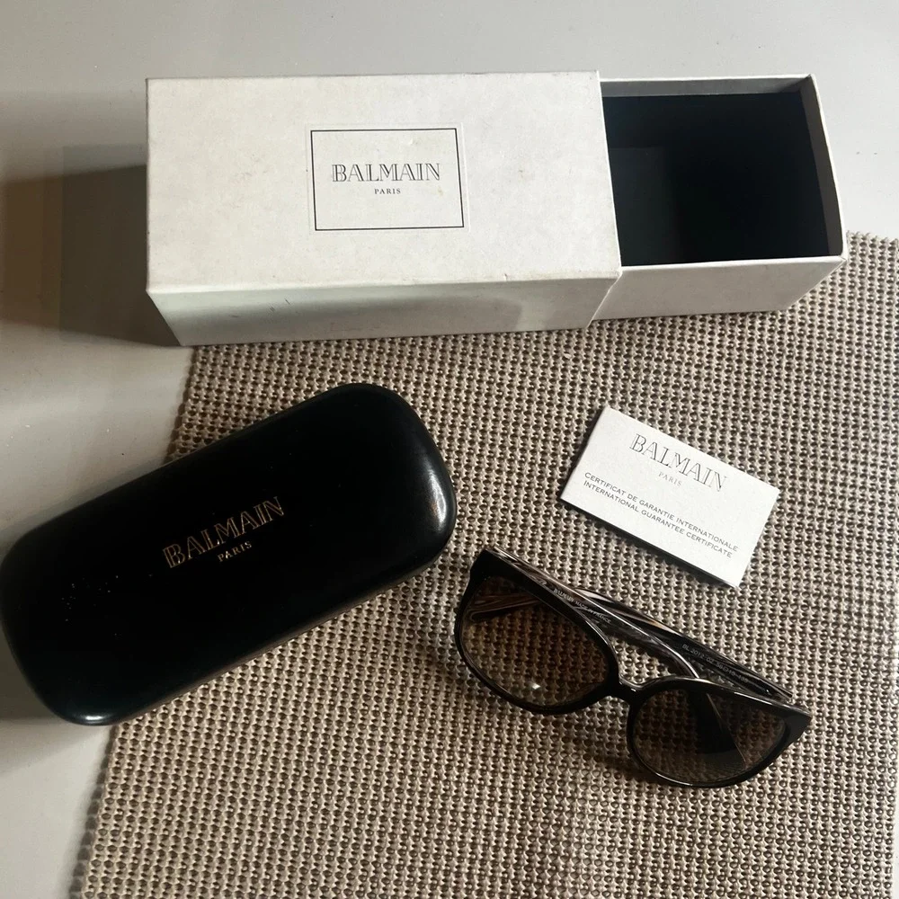 Balmain Paris BL 2012 Sunglasses Brown Marble Studded Made in France with Case